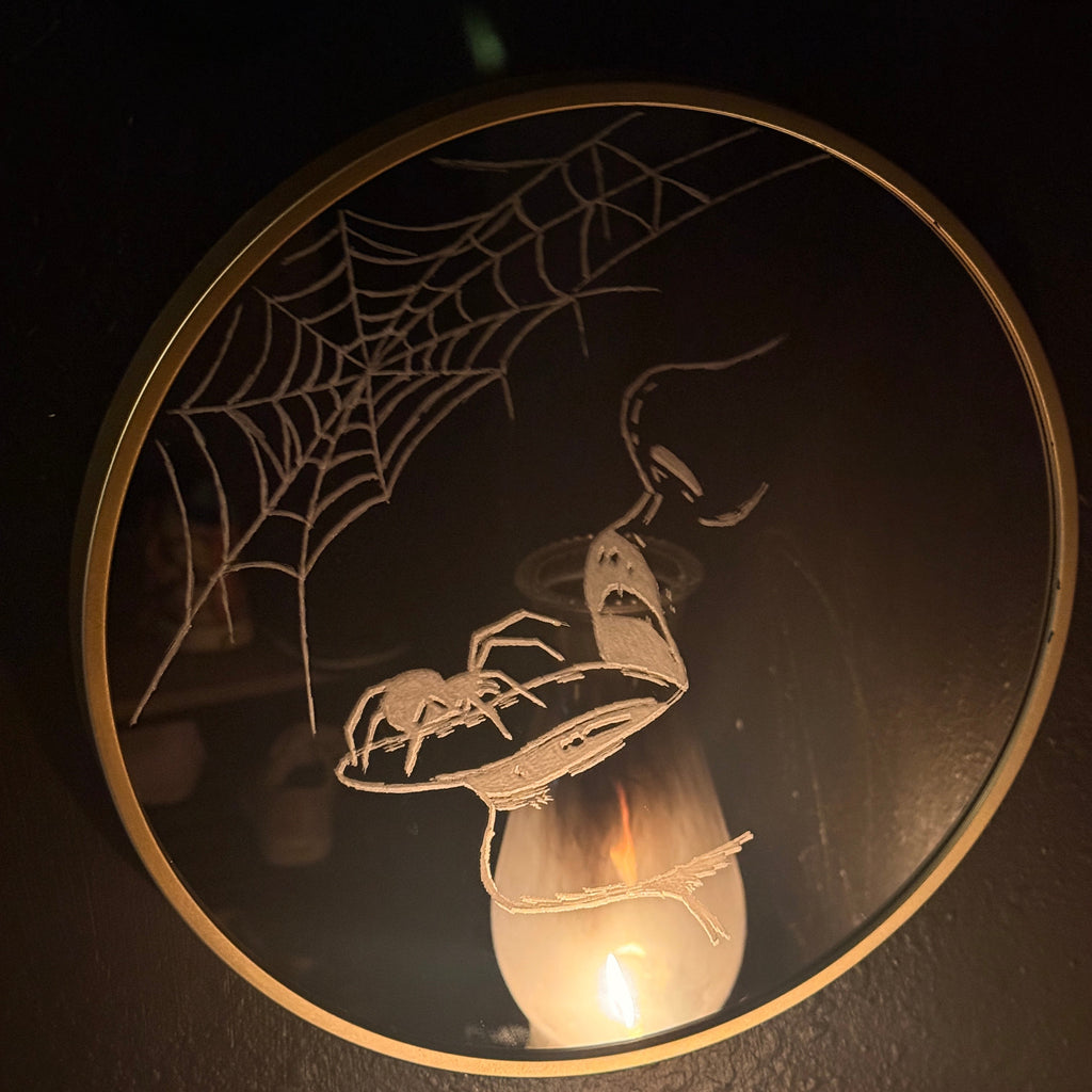 Widow’s Thread — Etched Web Mirror