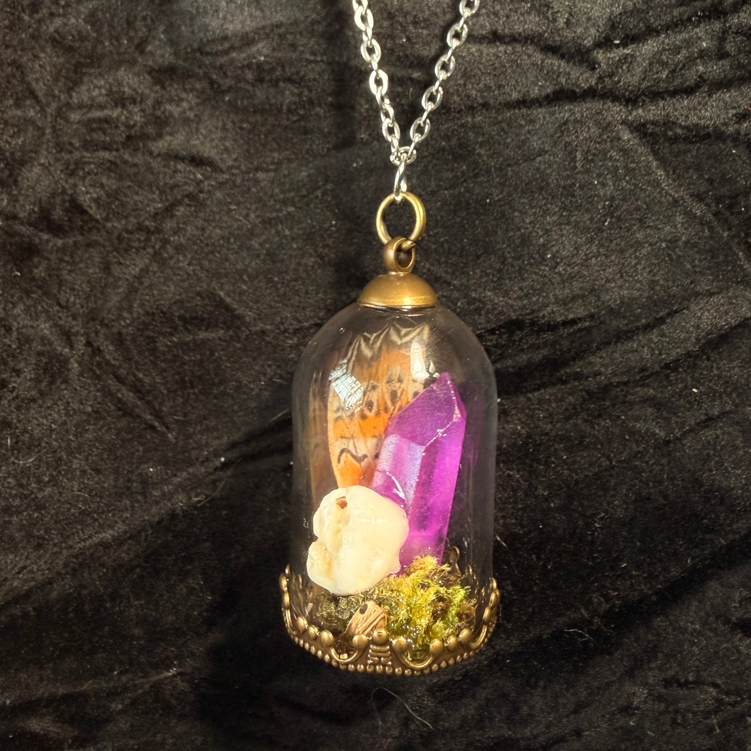 Metamorph Relic — Butterfly Wing & Tooth Cloche Necklace