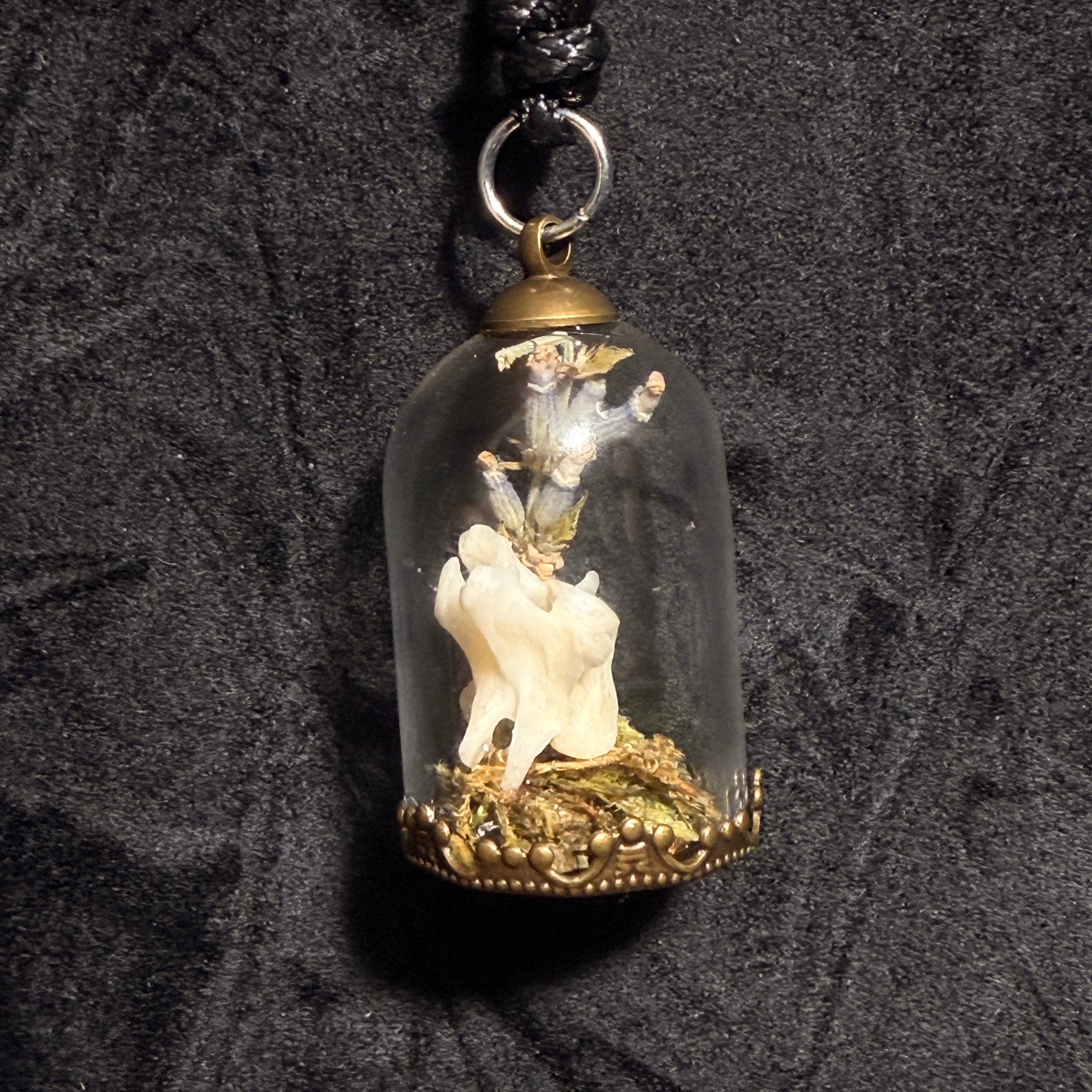Forest Reliquary – Bone & Botanical Cloche Necklace